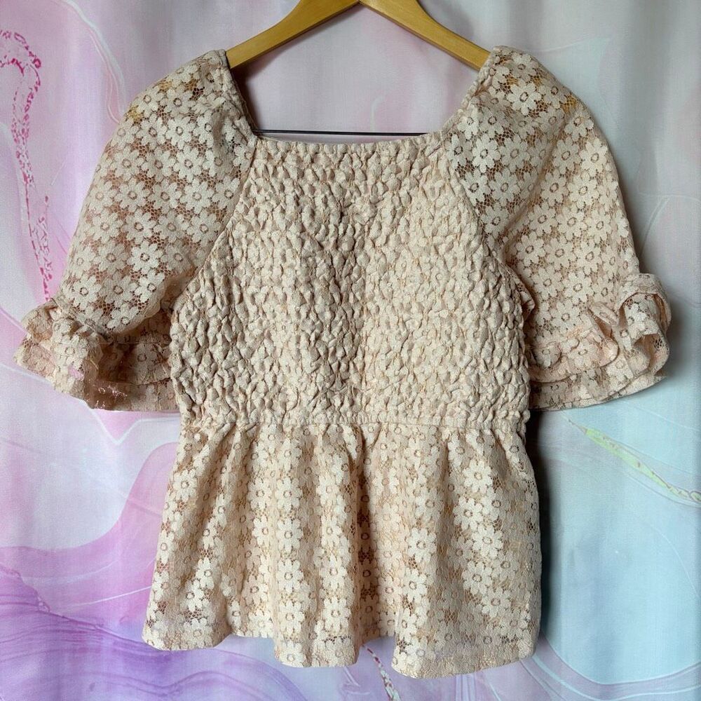 Hayden Girls XL Pink Floral Lace Ruffled Babydoll Blouse Feminine Girly Preppy